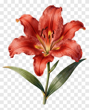 Red Lily With Green Leaves PNG