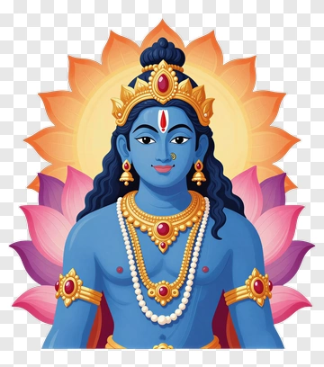 Blue-Skinned Hindu Deity With Lotus And Crown PNG