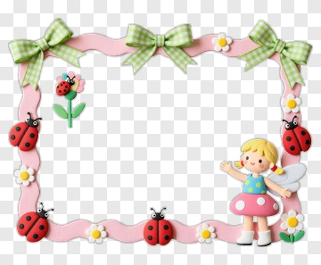 Pink Frame With Girl And Ladybugs PNG