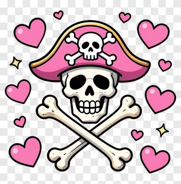 Pirate Skull With Pink Hat And Hearts PNG