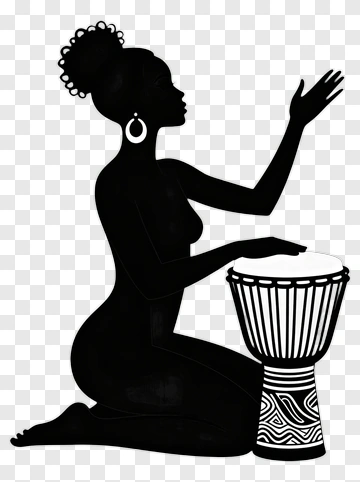Silhouette Of A Woman Playing Djembe PNG
