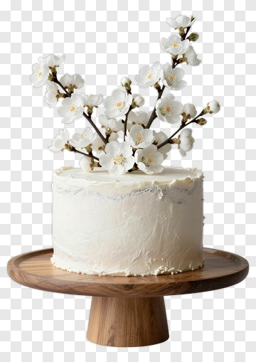 White Cake With Cherry Blossom Topper PNG