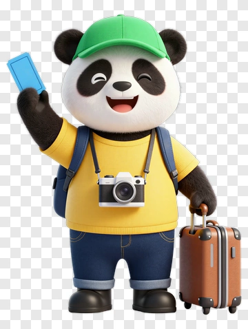 Panda Traveler With Camera And Suitcase PNG