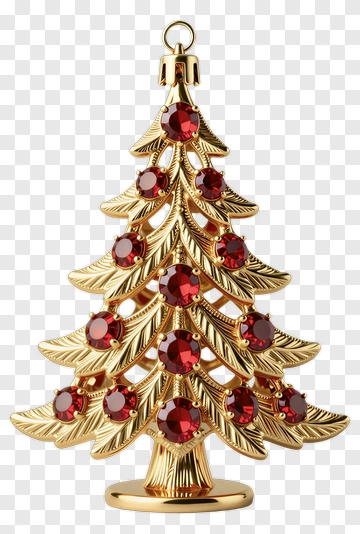 Gold Christmas Tree Ornament With Red Gems PNG
