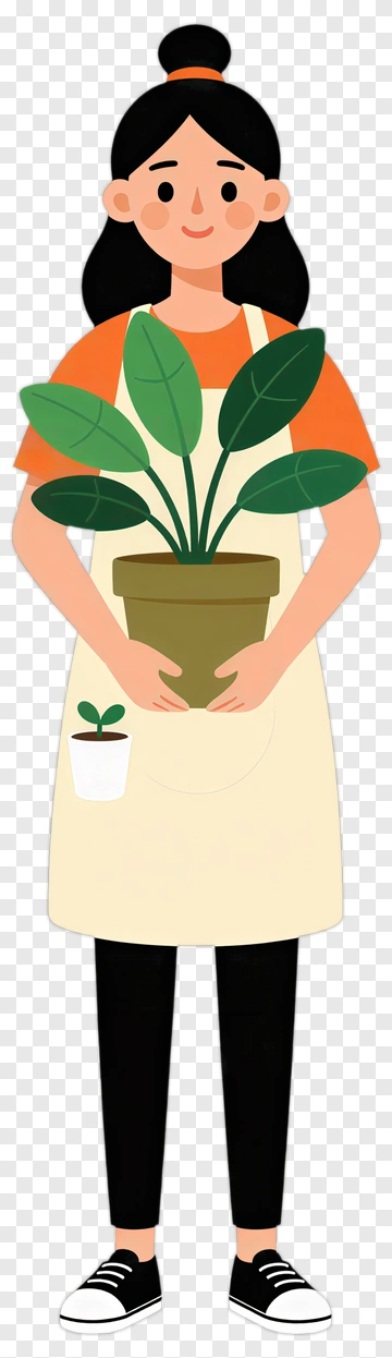 Woman Holding A Potted Plant PNG