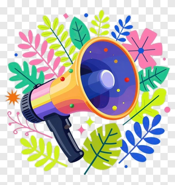 Colorful Megaphone With Floral Design PNG