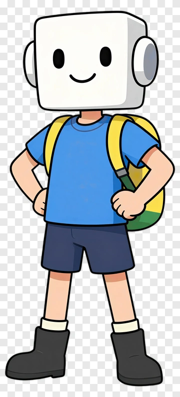 Friendly Robot Child With Backpack PNG