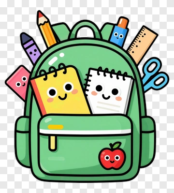 Green School Backpack With Cute Stationery PNG