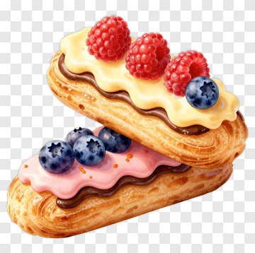 Delicious Eclair With Fresh Berries PNG