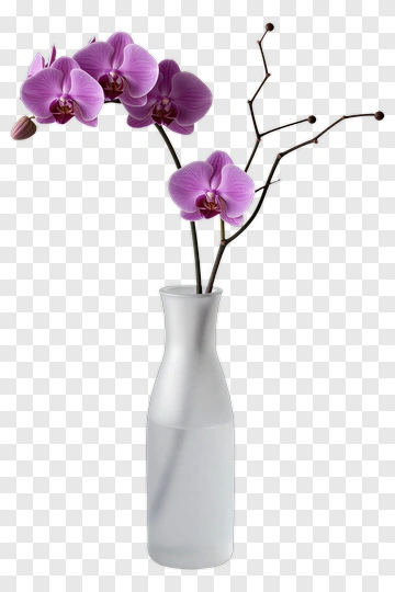 Purple Orchid In White Vase PNG