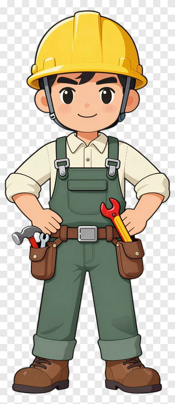 Construction Worker Boy With Tools PNG
