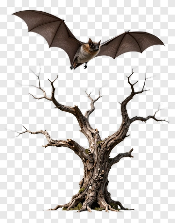 Bat Flying Over Old Tree PNG