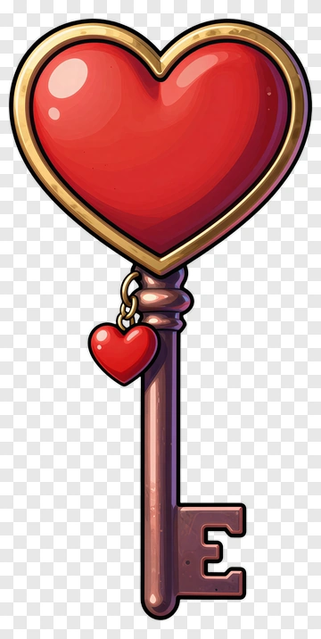 Heart Key With Red Charm PNG