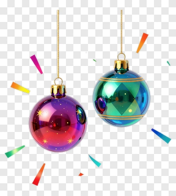 Two Christmas Ornaments Hanging With Confetti PNG