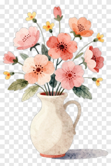 Watercolor Flower Arrangement In Vase PNG