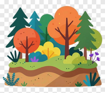 Forest Landscape With Trees And Flowers PNG