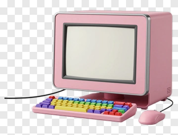 Retro Pink Computer With Rainbow Keyboard PNG