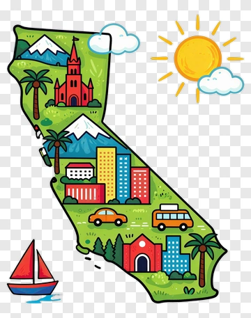 California Map With Travel Icons PNG