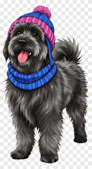 Happy Dog In Winter Hat And Scarf PNG