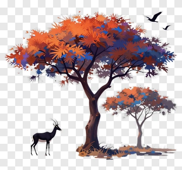 Deer Standing Under Colorful Tree PNG