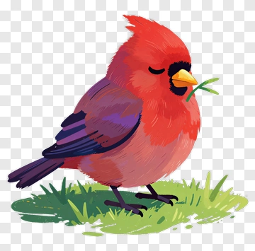 Red Cardinal Bird On Grass PNG