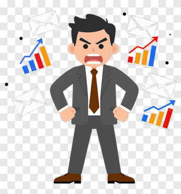 Angry Businessman Surrounded By Emails And Charts PNG