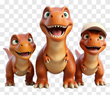 Three Cartoon Dinosaurs In A Family Pose PNG