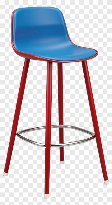 Modern Bar Stool With Blue Seat And Red Legs PNG