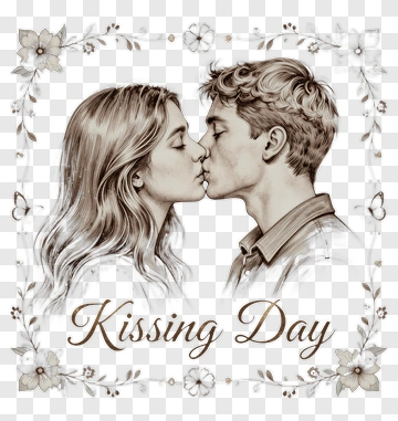 Couple Kissing In Floral Frame PNG