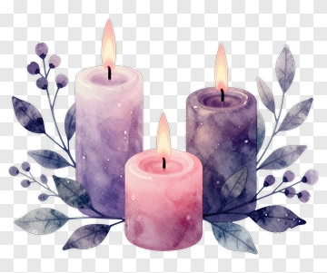 Three Lit Candles With Floral Arrangement PNG