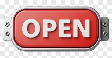 Red Open Sign With Metal Frame PNG