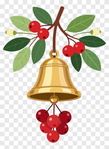 Hanging Christmas Bell With Berries PNG