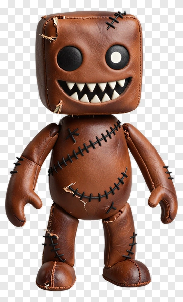 Brown Leather Stuffed Toy With Stitched Features PNG