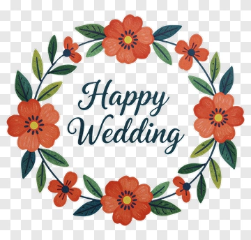 Happy Wedding Wreath With Flowers PNG