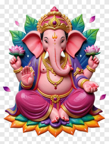 Ganesha Statue With Lotus And Jewelry PNG