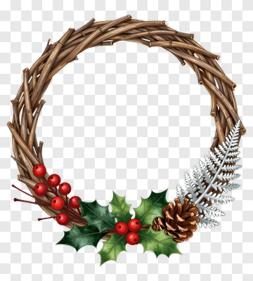 Festive Wreath With Holly And Pinecone PNG