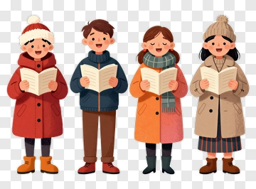 Children Reading In Winter Outfits PNG