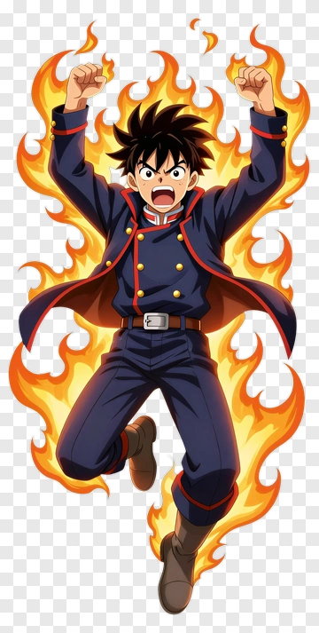 Anime Character Surrounded By Flames PNG