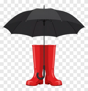Black Umbrella Over Red Boots PNG