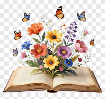Butterflies And Flowers Emerging From Book PNG