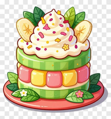 Layered Cake With Banana And Whipped Cream PNG