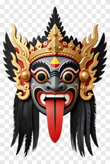 Balinese Ceremonial Mask With Red Tongue PNG