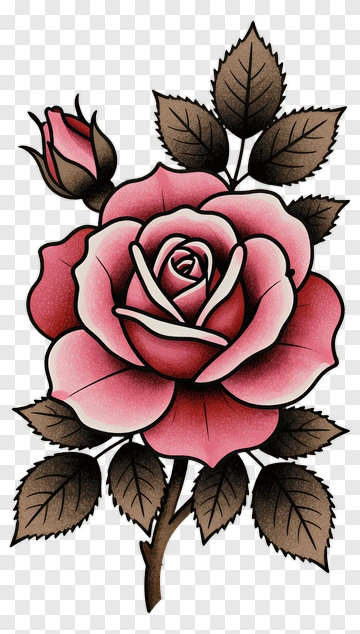 Pink Rose Tattoo Design PNG