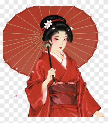 Geisha In Red Kimono PNG