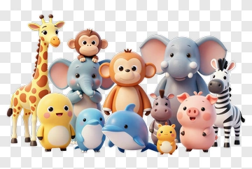 Cute Cartoon Animal Group PNG