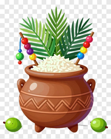 Pot Of Rice With Palm Leaves And Beads PNG