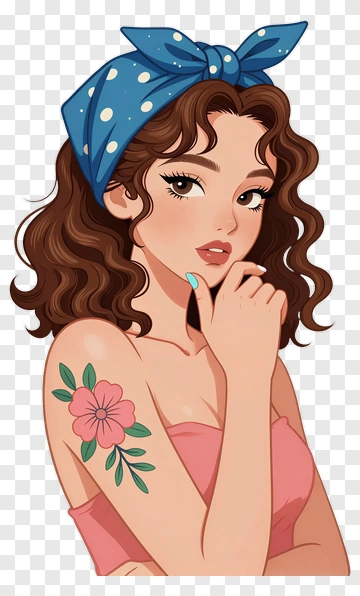 Woman With Flower Tattoo And Headscarf PNG
