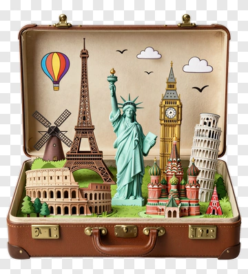 Travel Suitcase With World Landmarks PNG