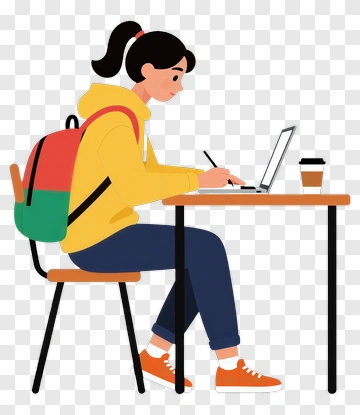 Student Studying At Desk PNG