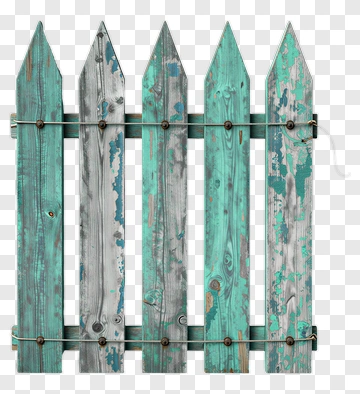 Weathered Blue Wooden Picket Fence PNG